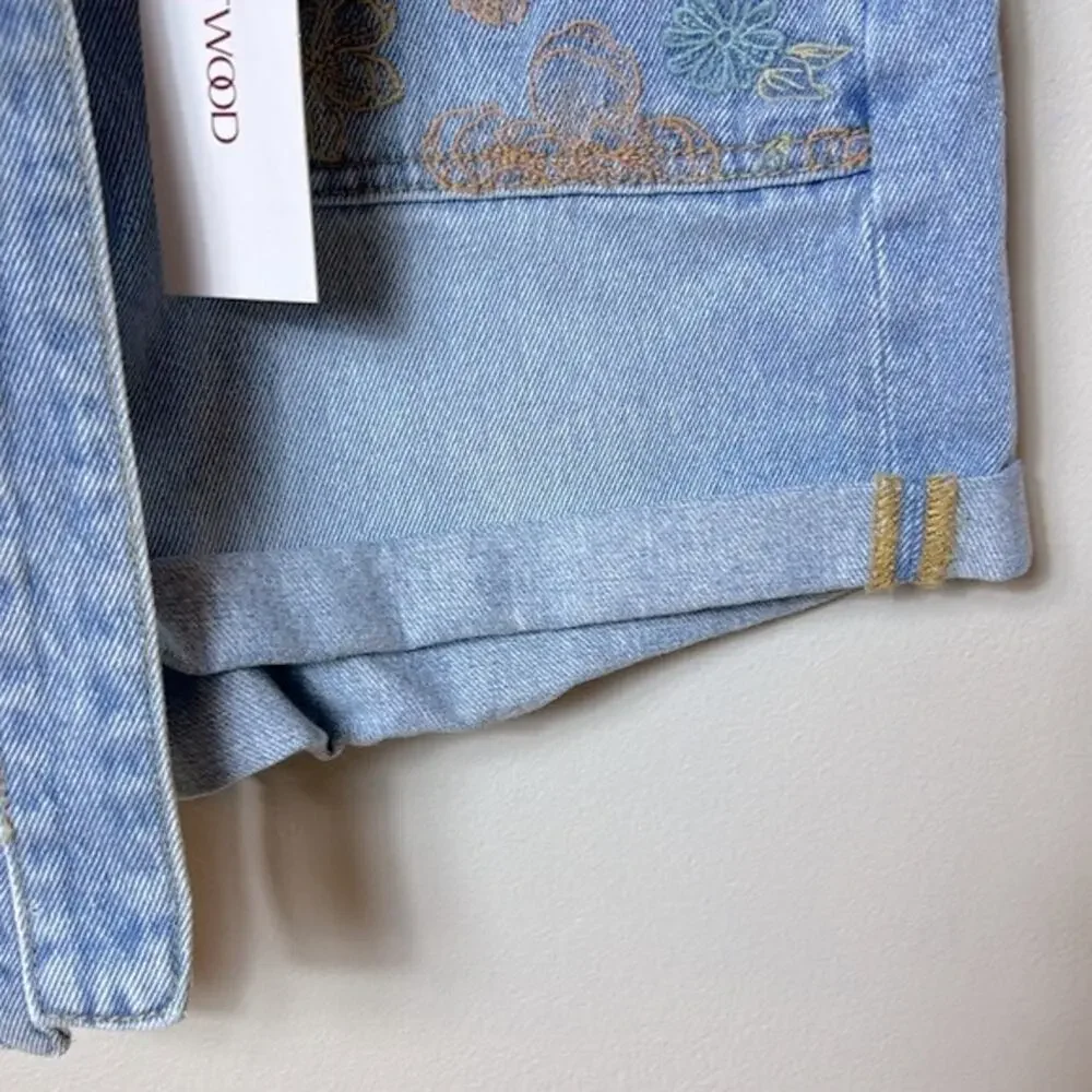 NWT Driftwood Paperbag High Rise embroidered pocket tie waist jean shorts, 26